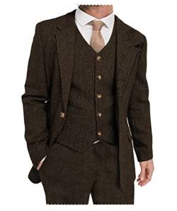 Solovedress Herren Anzuge 3 Teilig Klassischer Smoking Tweed-Wolle für Hochzeit (Blazer +Weste+ Hose)(Kaffee,3XL) von Solovedress