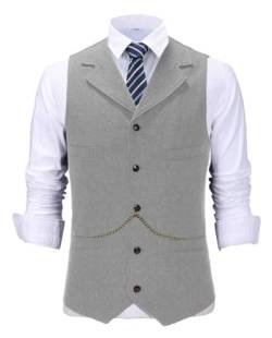 Solovedress Herren Jahrgang Anzug Weste Kerbrevers Casual Tweed Weste für Hochzeit(Silber-Grau,XXXL) von Solovedress