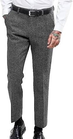 Solovedress Herren Vintage Herringbone Anzughose Regular Fit Business Anzug Hosen für Hochzeit Trauzeugen(Grey,32W32L) von Solovedress