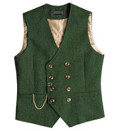 Solovedress Mens Vintage Wolle Anzugweste Regular Fit Weste Anzug Weste für Hochzeit Groomsmen(Green,M) von Solovedress