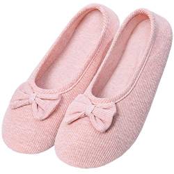 Solshine Damen Baumwolle Geschlossene Hausschuhe Ballerina Slippers T002 Rosa 35/36EU von Solshine