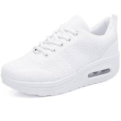 Solshine Damen Chic Plateau Schnürer Sneakers Walkmaxx Shape-up Fitnessschuhe Weiss 36EU von Solshine