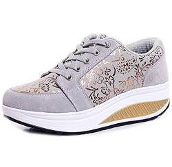 Solshine Damen Fashion Plateau Schnürer Sneakers Dämpfung Keilabsatz Fitnessschuhe 016 Grau3 36EU von Solshine