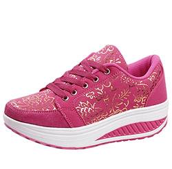 Solshine Damen Fashion Plateau Schnürer Sneakers Dämpfung Keilabsatz Fitnessschuhe 016 Pink3 39EU von Solshine