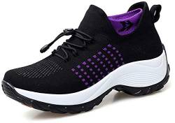 Solshine Damen Mesh Fitnessschuhe Plateau Turnschuhe Laufschuhe 694 schwarz&violett 41EU von Solshine