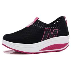 Solshine Damen Netz mit Keilabsatz Laufschuhe Sport Freizeitschuhe Atmungsaktiv Schwarz2 41EU von Solshine