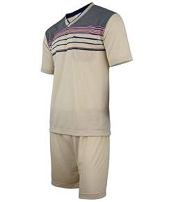 Soltice Herren Zweiteiliger Schlafanzug, Kurze Pyjama im Set, Gestreifte Nachtwäsche aus 100% Baumwolle (M bis 5XL) (XL, [M3] Beige) von Soltice