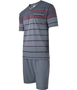 Soltice Herren Zweiteiliger Schlafanzug, Kurze Pyjama im Set mit Brusttasche, Gestreifte Nachtwäsche aus 100% Baumwolle (M bis 5XL) (M, [M8] Grau) von Soltice