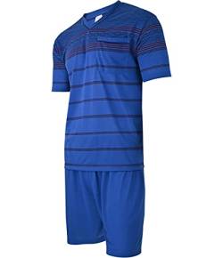 Soltice Herren Zweiteiliger Schlafanzug, Kurze Pyjama im Set mit Brusttasche, Gestreifte Nachtwäsche aus 100% Baumwolle (M bis 5XL) (XL, [M8] Dunkelblau) von Soltice
