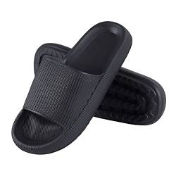 Solutra Badeschlappen Damen Herren Sommer, Rutschfeste Badelatschen Damen Cozy Slides, Wolkenschuhe Damen Weich Dicke Schlappen, Cosify Airfoot Hausschuhe für Innen und AußEn(44/45 EU,Schwarz) von Solutra