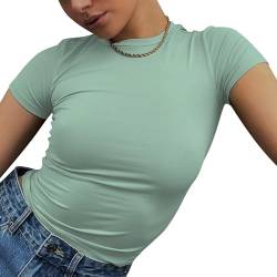 Solutra Basic Langarmshirt Damen Eng Crop Top Kurzarm Skims Dupe Oberteile Damen Sexy Y2K Tshirt, Damen Langarmshirt Casual Rundhals Teenager Streetwear (Kurzarm Grün,S) von Solutra