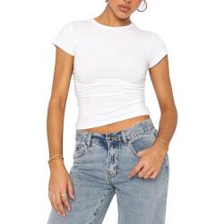 Solutra Basic Langarmshirt Damen Eng Crop Top Kurzarm Skims Dupe Oberteile Damen Sexy Y2K Tshirt, Damen Langarmshirt Casual Rundhals Teenager Streetwear (Kurzarm Weiß,XS) von Solutra