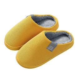 Solutra Hausschuhe Damen Plüsch hausschlappen, Warme Pantoffeln Damen Herren Slippers, Unisex Weiche hauslatschen für Herbst und Winter (38/39EU,Gelb) von Solutra