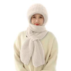 Solutra Kapuzenschal Damen Mützenschal, 2 in 1 Mütze Schal Set Damen Mütze Winter, Integrierter Winddichte Verdickter Warmer Strickmütze kaputzenschal für Frauen (Beige) von Solutra