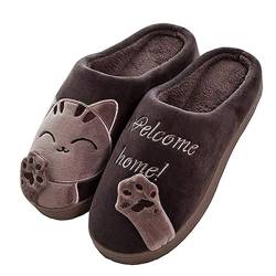 Solutra Katzen Hausschuhe Damen Winter Warme Plüsch Hausschuhe Damen Herren Pantoffeln Damen kinder Kawaii Weiche Slippers (Braun,43/44 EU) von Solutra