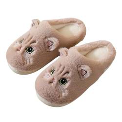 Solutra Katzen Hausschuhe Damen Winter Warme Plüsch Hausschuhe Damen Herren Pantoffeln Damen kinder Kawaii Weiche Slippers (Hellbraun Neu,35/36 EU) von Solutra