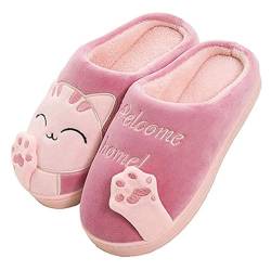 Solutra Katzen Hausschuhe Damen Winter Warme Plüsch Hausschuhe Damen Herren Pantoffeln Damen kinder Kawaii Weiche Slippers (Pfirsichrot,37/38 EU) von Solutra