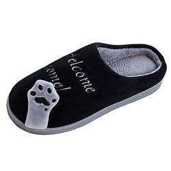 Solutra Katzen Hausschuhe Damen Winter Warme Plüsch Hausschuhe Damen Herren Pantoffeln Damen kinder Kawaii Weiche Slippers (Schwarz,37/38 EU) von Solutra