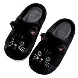 Solutra Katzen Hausschuhe Damen Winter Warme Plüsch Hausschuhe Damen Herren Pantoffeln Damen kinder Kawaii Weiche Slippers (Schwarz Neu,39/40 EU) von Solutra