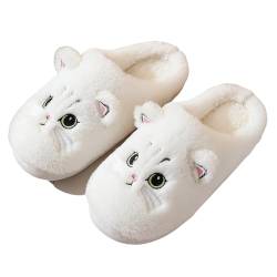 Solutra Katzen Hausschuhe Damen Winter Warme Plüsch Hausschuhe Damen Herren Pantoffeln Damen kinder Kawaii Weiche Slippers (Weiß Neu,43/44 EU) von Solutra