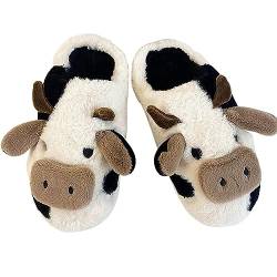 Solutra Kuh Hausschuhe Damen Plüsch, Flauschig Pantoffeln Damen Cow Slippers, Winter Warme lustige tier hausschuhe für frauen Mädchen (36/37 EU,Schwarze Kuh) von Solutra