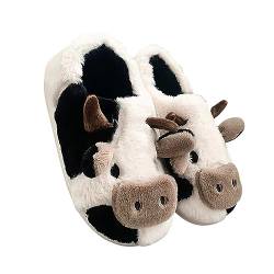 Solutra Kuh Hausschuhe Damen Plüsch, Flauschig Pantoffeln Damen Cow Slippers, Winter Warme lustige tier hausschuhe für frauen Mädchen (40/41 EU,Kuh Geschlossen) von Solutra