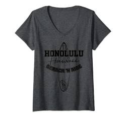 Damen Hawaii Surfer I Honolulu Surf I Honolulu Hawaii T-Shirt mit V-Ausschnitt von Sommer, Strand & Big Wave Surfer I Damen & Herren