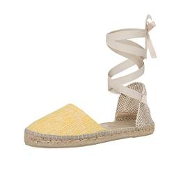 Sommerlatschen Damen Espadrilles Sandaletten Gelb und Offen zum Schnüren (40) von Sommerlatschen