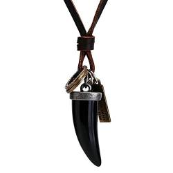 SonMo Verstellbar Herren Leder Kette Anhänger Kettenanhänger Zahn Leder Kette für Anhänger Schwarz Länge 75.4CM von SonMo