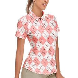 Golf Shirts Damen Poloshirt Tailliert Karierte Bluse Kurzarm 1/4 Reißverschluss Atmungsaktiv Schnelltrocknend für Golf Tennis Freizeit XS von Soneven