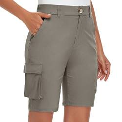Soneven Bermuda Shorts Damen 42 Lässige Shorts Grau Leicht mit Knopfleiste, Elastisch Bund, Verfügbare Gürtel von Soneven