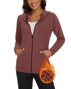 Soneven Damen Fleecejacke,Sweatjacke Mit Kapuze Mit Fleece Reißverschluss Hoodie Kapuzenjacke Langarm Leichte Jacke Winter Warme für Alltag, von Soneven