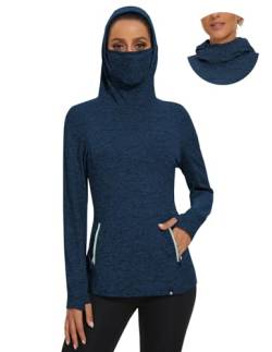 Soneven Damen Kapuzenpullover Stehkragen Hoodie Mit Fleece und Maske Pullover Sweatshirt Langarmshirt Oberteile für Herbst Winter,Maske Blau,L von Soneven