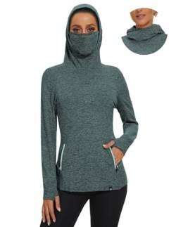 Soneven Damen Kapuzenpullover Stehkragen Hoodie Mit Fleece und Maske Pullover Sweatshirt Langarmshirt Oberteile für Herbst Winter,Maske Grün,XXL von Soneven