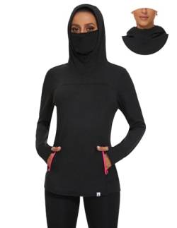 Soneven Damen Kapuzenpullover Stehkragen Hoodie Mit Fleece und Maske Pullover Sweatshirt Langarmshirt Oberteile für Herbst Winter,Maske Schwarz,S von Soneven