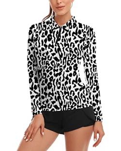 Soneven Damen Langarm Golf Poloshirts Feuchtigkeitstransport Schnell Trocknen Half Zip Pullover Athletic Workout Gestreifte Tops, 1-leopard Print, X-Groß von Soneven