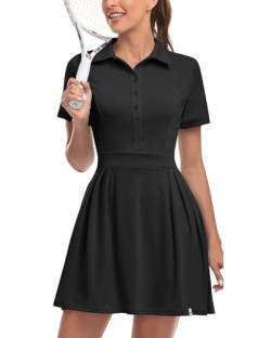 Soneven Damen Tenniskleid mit Hose Tennis Kleidung Set Ärmellos A-Linien Sportkleider Sommerkleid Golfkleid Für Sport Tennis Golf Baseball,Schwarz,L von Soneven