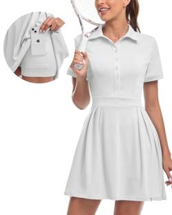 Soneven Damen Tenniskleid mit Hose Tennis Kleidung Set Ärmellos A-Linien Sportkleider Sommerkleid Golfkleid Für Sport Tennis Golf Baseball,Weiß,L von Soneven