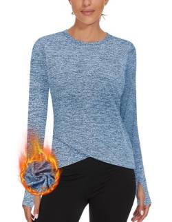 Soneven Fleece Crop Pullover Damen mit Daumenlöche Warm Wandershirt Damen Atmungsaktiv Funktionsshirt Damen Wandern Compression Shirt Hell Blau XL von Soneven