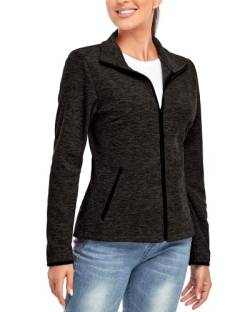 Soneven Fleecejacke Damen, Damen Fleece Jacke mit Durchgehendem Reißverschluss Langärmlig Leicht Sweatjacke Warm Winter für Wandern Outdoor Running Ski,Schwarz XL von Soneven