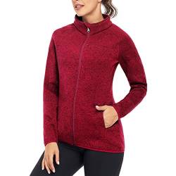 Soneven Fleecejacke Damen, Strickfleecejacke Damen mit Durchgehendem Reißverschluss Fleecejacke Langärmlig Fleece Jacke Sweatjacke Warm Winter für Wandern Outdoor Running, Karmesinrot XXL von Soneven