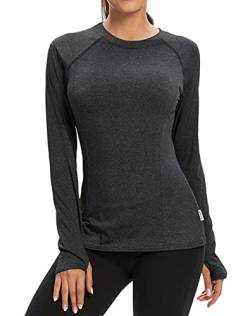 Soneven Funktionsshirt Damen Langarm Laufshirt，Sport Shirt Fleece Thermo-Laufshirt Sweatshirts mit Daumenlöche Atmungsaktive Shirt Running Longsleeve Sportoberteile Schwarz XXL von Soneven