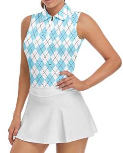 Soneven Golf Poloshirt Damen Ärmellos Leichte Golf Polo Top mit Polokragen Sport Shirts für Damen Atmungsaktiv Tennis Shirt Polohemd Sommershirts Blau L von Soneven