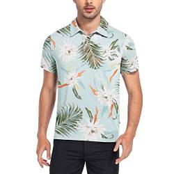 Soneven Herren Poloshirt Kurzarm Golf Polo Shirt Männer Atmungsaktiv Funktionsshirt Sport Leicht Casual Bedruckte T-Shirt Hawaiihemd für Golf Urlaub Hawaii(Palmen, XL) von Soneven