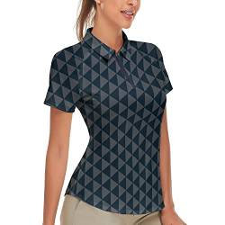 Soneven Karierte Bluse Poloshirt Damen Kurzarm 1/4 Reißverschluss Atmungsaktiv Schnelltrocknend für Golf Tennis Freizeit von Soneven