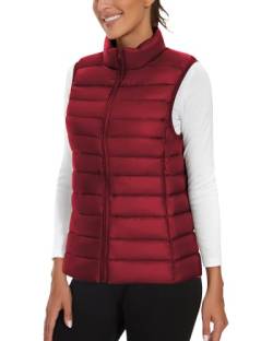 Soneven Leichte Steppweste Damen Daunenweste Thermo Puffer Weste Kurz Warm Ärmellos Jacke mit Stehkragen Reissverschluss Taschen, Verstaubar[Rotwein, XL] von Soneven