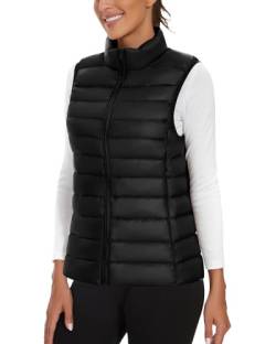 Soneven Leichte Steppweste Damen Daunenweste Thermo Puffer Weste Kurz Warm Ärmellos Jacke mit Stehkragen Reissverschluss Taschen, Verstaubar[Schwarz, L] von Soneven