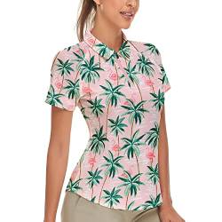 Soneven Poloshirt Damen Kurzarm Rosa Atmungsaktiv Hawaii Polo Top UPF 50+ 1/4 Reißverschluss für Golf Outdoor Sport Sommer Tennis(Kokosnussbaum, S) von Soneven