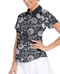 Soneven Poloshirt Damen Kurzarm Schnelltrocknend Golf Shirt mit Polokragen Sport T Shirts Damen Kurzarm UPF50+ Polohemd für Tennis Wandern Reiten Grauer Druck XL von Soneven