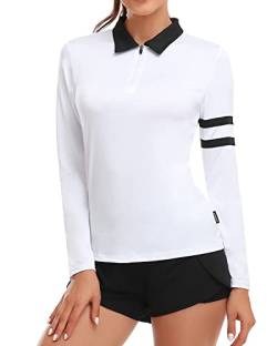 Soneven Poloshirt Damen Langarm Weiß Langarmshirt Damen Polohemd Sport Polo Sportshirt mit Kragen für Wandern Golf Angeln 1/4 Reißverschluss 36 von Soneven